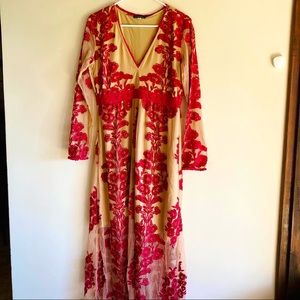 Floor length lace sleeves dress